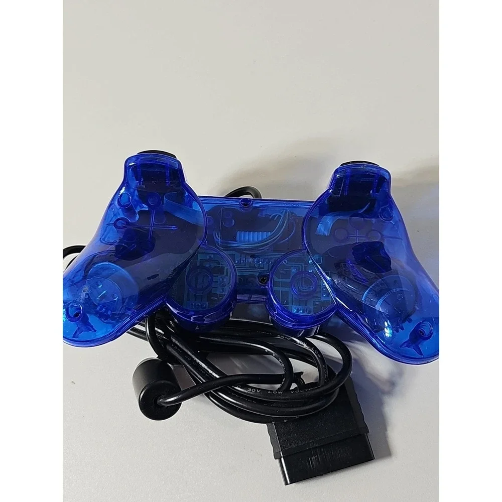 PS2 Wired Replacement Controller Transparent Blue For PlayStation 2 Tested Works